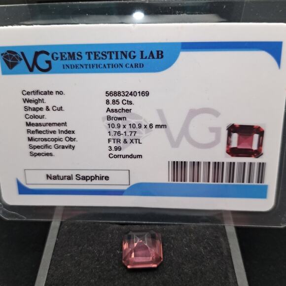 Ceylon Brown Sapphire Asscher Cut Certified Gemstone, 8.85 Carat - Picture 3 of 4